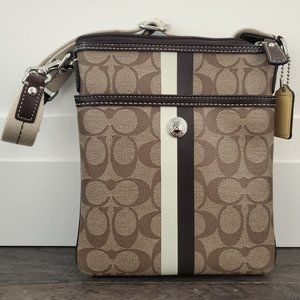 Coach Signature File Coated Canvas Crossbody Tan Brown Colour